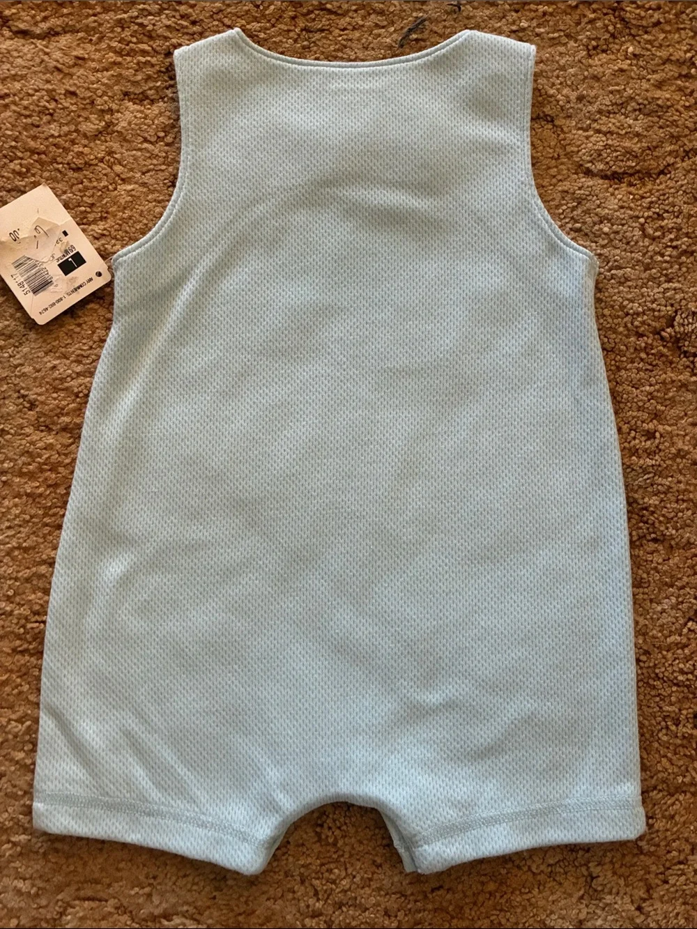 Vintage Deadstock OshKosh B'gosh Light Blue Baby Romper with Travel Patch